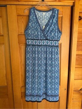 Max Studio Blue Patterned V-Neck Midi Dress